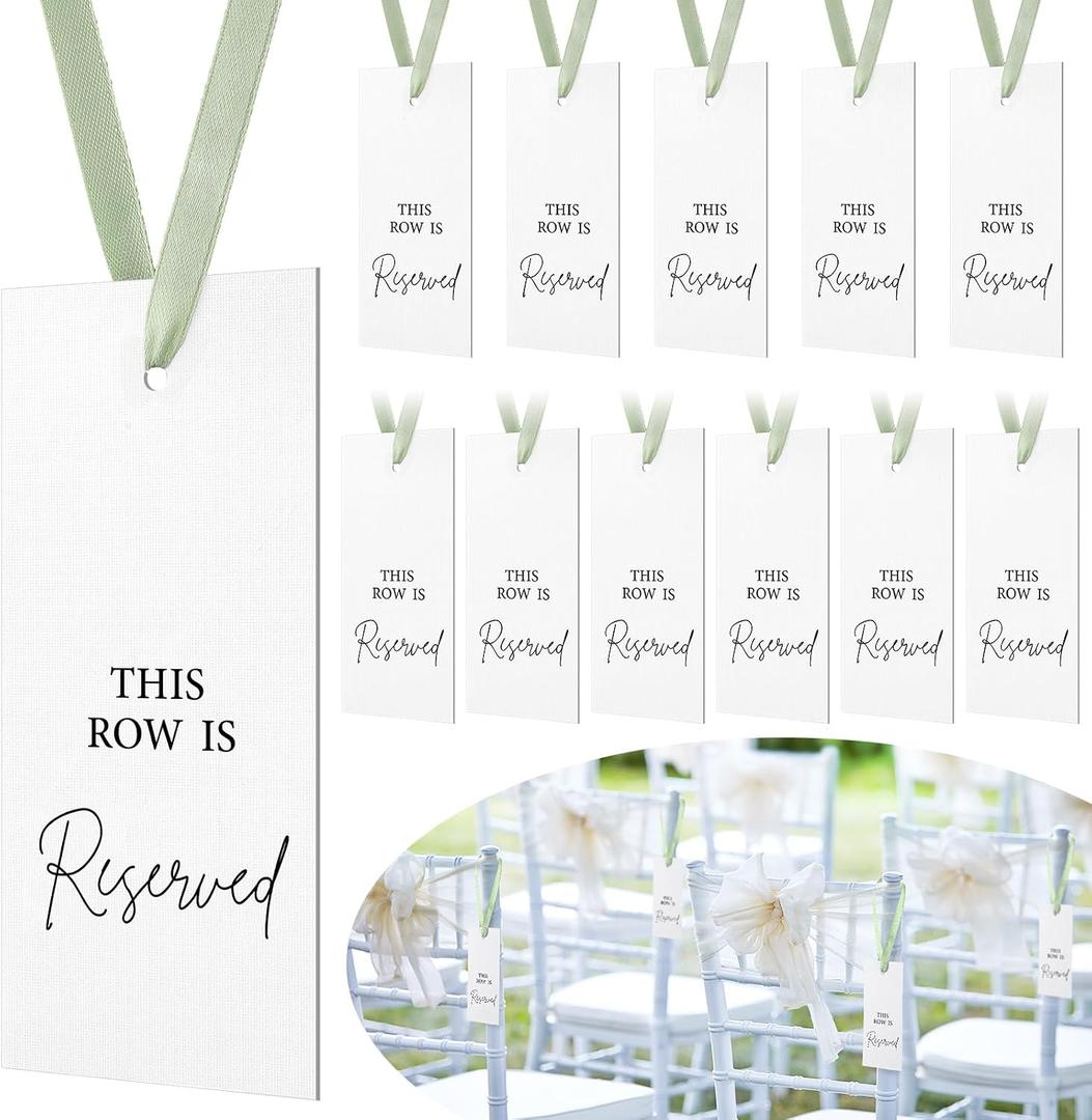 Clabby 12 Pack Paper Reserved Chair Signs Hanging Wedding Reserved Seating Signs Bulk for Ceremony Church Events Pews Restaurant(Sage Green)