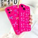 Oylaxoy for iPhone 12 Case with Bow Pattern, Cute Hot Pink Print Heart Bowknot Phone Case for Women Girl, Super Soft TPU Raised Camera Protective Phone Cover for iPhone 12 - White Bow