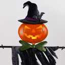 Juegoal 46 Inch Solar Halloween Decorations Yard Stake, Solar Powered Outdoor Lighted Metal Pumpkin Scarecrow Stake, Light Up Pumpkin Lantern Yard Sign for Autumn Haunted House Figurine Party Decor
