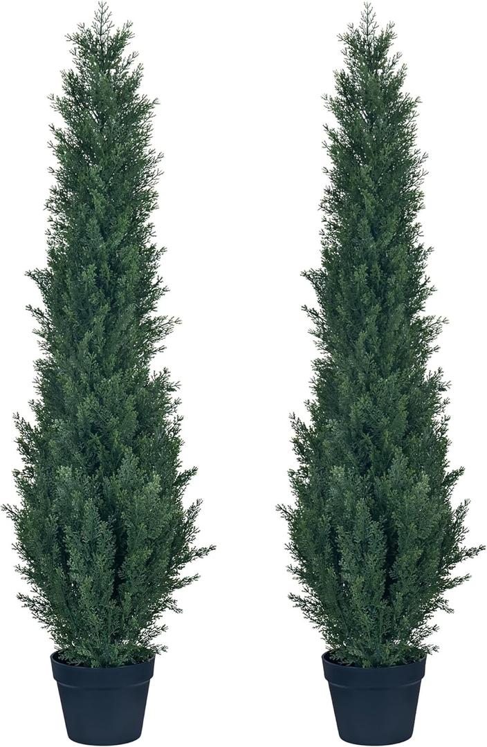 2 Packs 4ft Artificial Cedar Topiary Trees - Fake Boxwood Topiary Cypress Trees Potted Plants, Artificial Plants Shrubs for Home Indoor Outdoor Garden Porch Decor (9in)