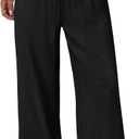 Sampeel Womens Wide Leg Linen Pants Woman Palazzo Capri Pants for Women Flowy Summer Boho Beach Vacation Outfits Cruise 2026 Fashion Clothing Business Casual Outfits Work Trousers Black M