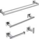 Miyili Bathroom Accessories Set 4-Piece Bath Hardware Kit Brushed Stainless Steel Wall Mount - Includes Double Towel Bar, Hand Towel Rack, Toilet Paper Holder, Robe Hook, BS02N4