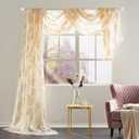 KEQIAOSUOCAI 1 Piece Gold Yellow Jacquard Voile Window Scarf Curtain Sheer Leaves Jacquard Bedroom Drapes 52 inch Wide by 216 inch Length 1 Panel Sheer Scarf