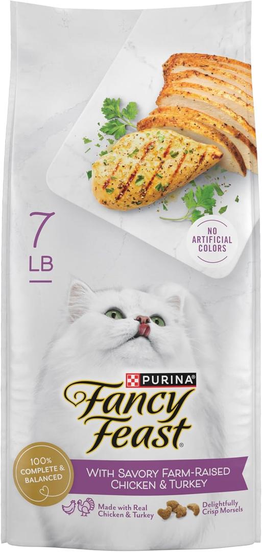 Purina Fancy Feast Dry Cat Food with Savory Farm-Raised Chicken and Turkey - 7 lb. Bag, Best By: APR 2026