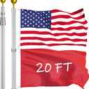 20FT Telescoping Flag Pole Kit, Extra Thick Flag Poles with 3x5 American Flag, Heavy Duty Flag Pole for Outside House Inground, Flag Poles for 3x5 Flag Outdoor20FT,Silver