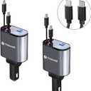 Retractable Car Charger 4 in 1 USB C Fast Charger with Dual Type-C Cables (31.5 inch) with Voltage Display Compatible with iPhone 16/15 Pro Max Samsung Galaxy Note(2 Pack)