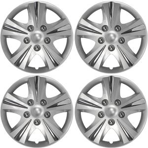 Custom Accessories 4-Pack 15" SGT-5 Wheel Covers, Replacement Hubcaps for Cars, Trucks, SUVs Silver/Chrome