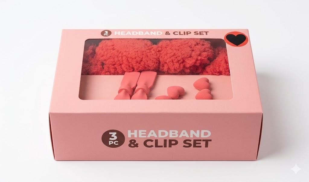 3 - Piece Headband and Clip Set. Pack of 2