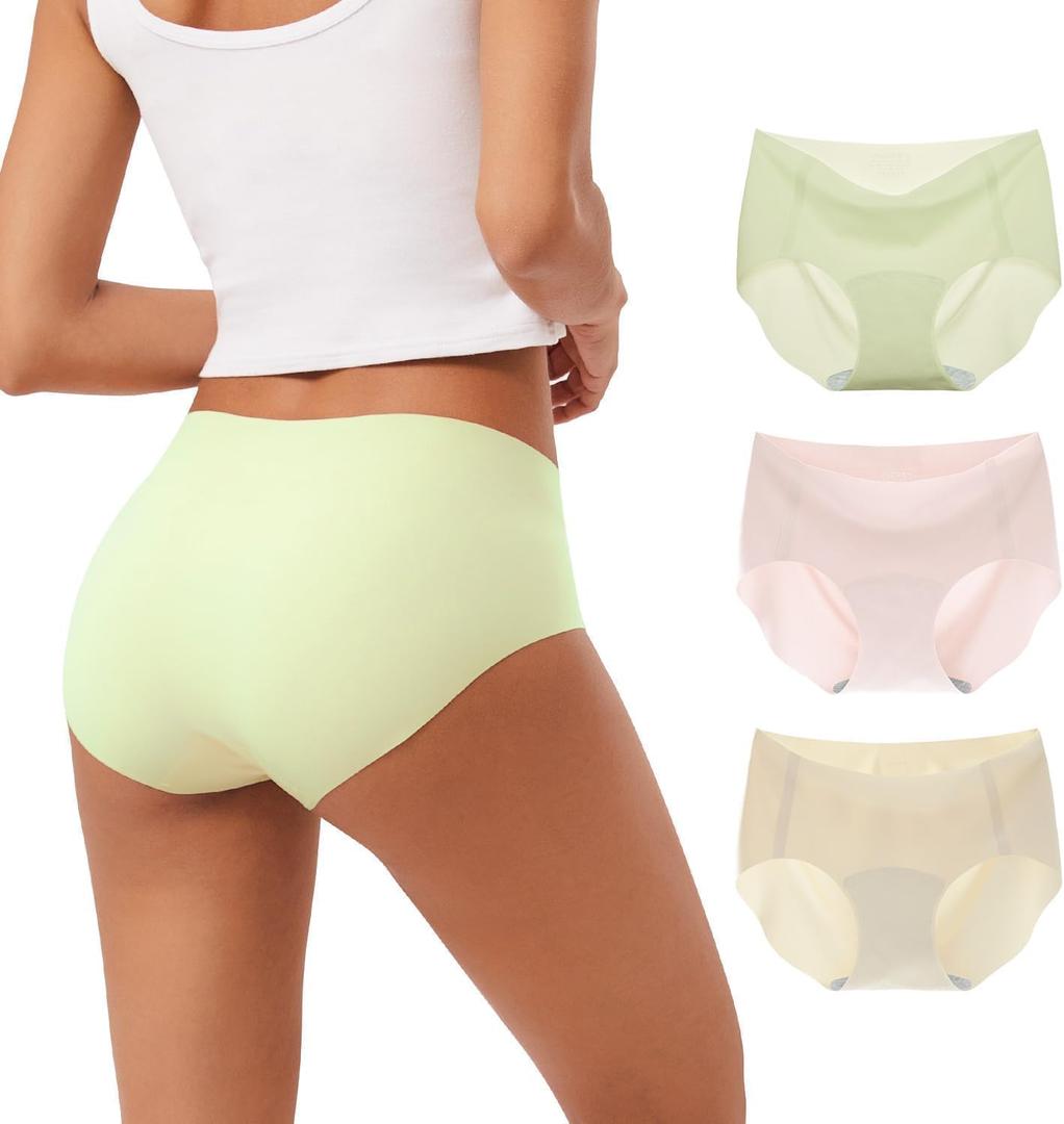 INNERSY Women's Seamless No Show Hipster Panties Invisible Light Underwear 3-Pack (Medium, Macaroon)