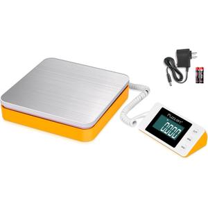 Fuzion Shipping Scale - Digital Postal Scale 110LB x 0.1oz, Large LCD Display, 5 Units, Scale for Packages, Postage - Dual Power Supply (Batteries & Adapter) (White+Orange)