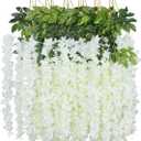 Duovlo 12 Piece Artificial Silk Wisteria Vine 3.6 Feet Ratta Hanging Flower Garland String Home Party Wedding Decor (White)