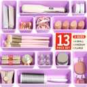 Canfanni 13 Pack Plastic Drawer Organizers Set, 3 Sizes Desk Drawer Organizer Trays for Vanity and Makeup Organizer, Organization and Storage for Makeup, Kitchen Utensils, Bathroom and Office(Purple)