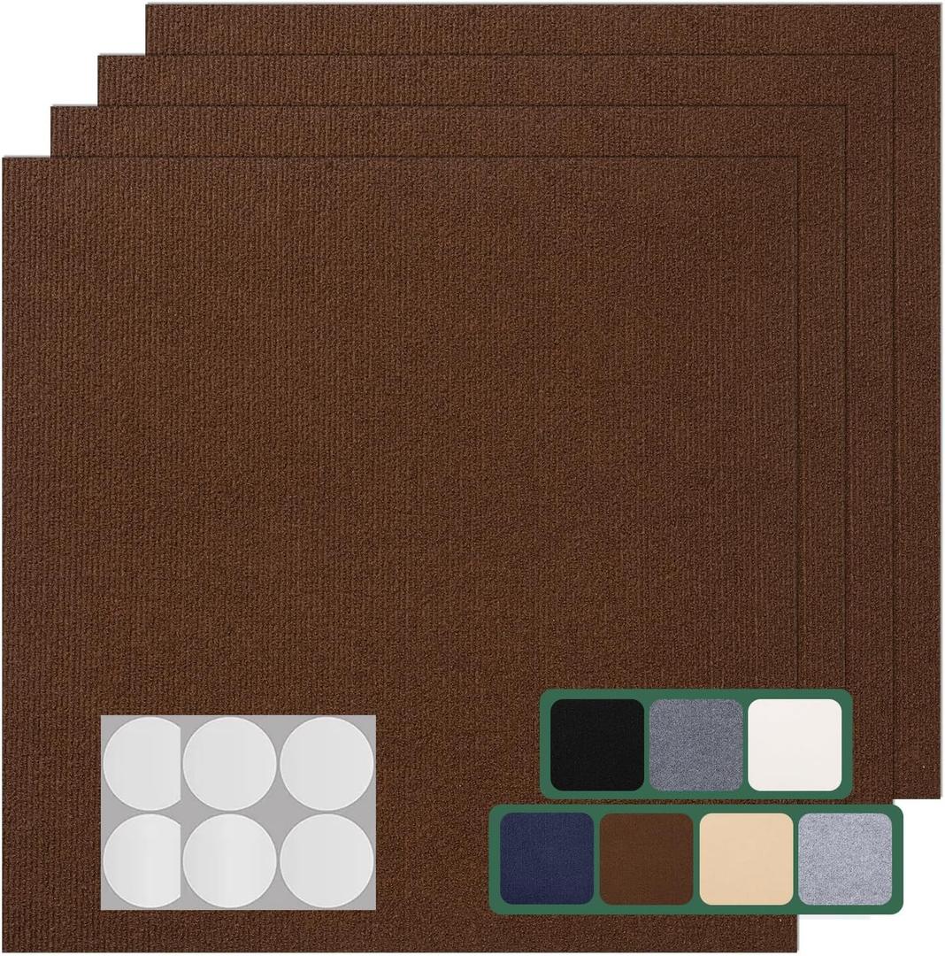 Carpet Tile 20 Pack 24 X 24 Self Adhesive Carpet Floor Tiles Anti-Slip Squares Peel and Stick Floor Tilel DIY Installation for Bedroom(Brown)