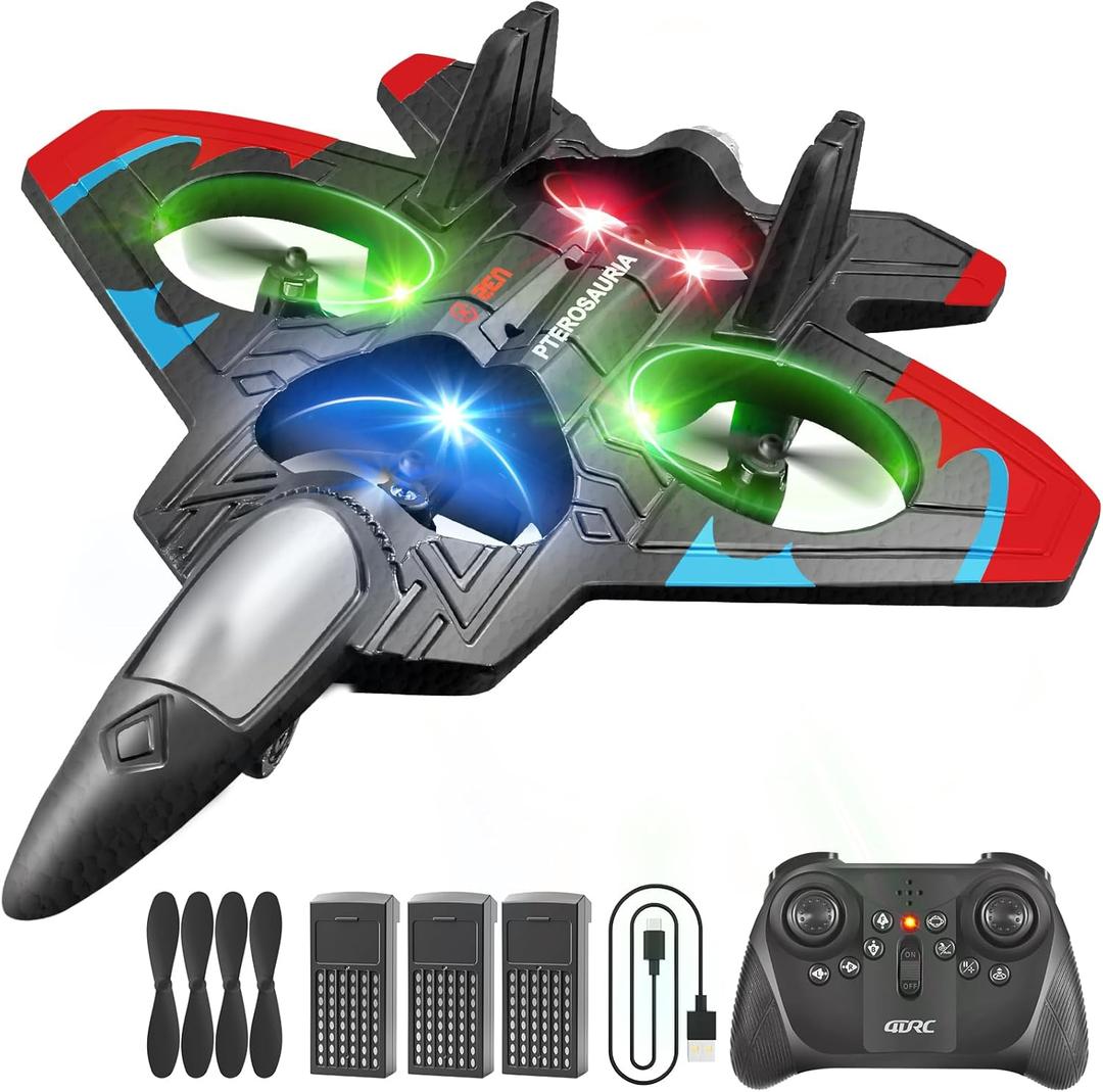 4DRC V32 Foam RC Planes with 3 Batteries, Remote Control Airplanes for Kids Adults 8-16, RC Airplane Drone Helicopter with Light, 360 Flip Fighter Jet Toys, Airplane Toy Gifts for Kids Adults