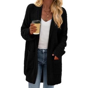 KIRUNDO Cardigan Sweaters for Women 2026 Fall Chunky Fuzzy Knit Open Front Loose Long Sleeve Sweater Coats Winter Clothing (Small, Black)