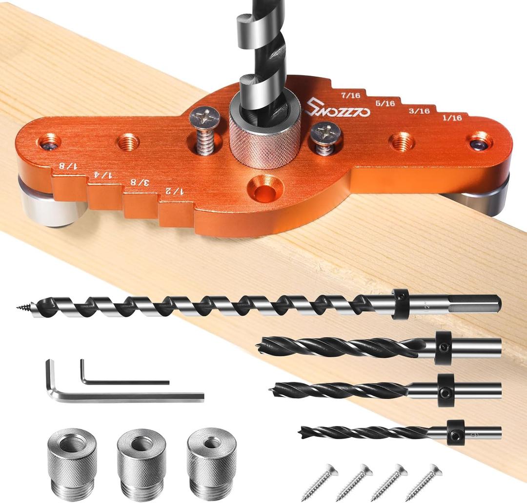 Dowel Jig Kit (& 1/2",1/4", 5/16", 3/8" Drill Bit), Self-centering Scriber,Drill Guide,Centering Hole Drill(Does not include 1/2" rails) (1/4"&5/16 "&3/8" drill bits)