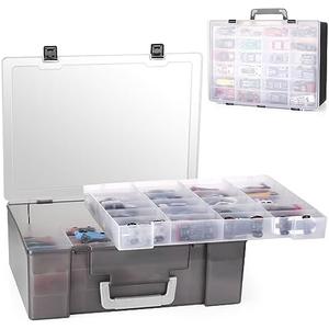 RHCOM Toy Organizer.72 Compartments.Toy Storage Box Compatible With Hot wheels Cars, Matchbox Cars,Mini Toys and Small Dolls.Toy Storage Display Case With 3 Layers of Removable Trays(Black)