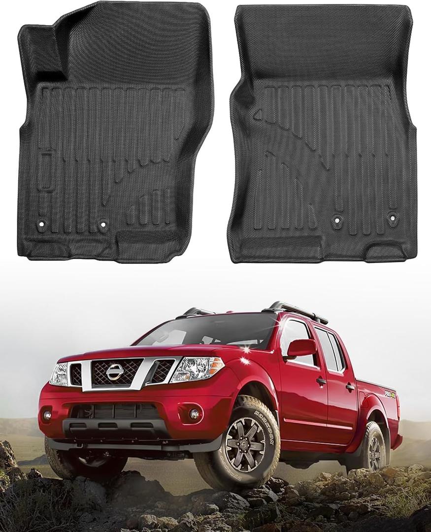 for Nissan Frontier 2021-2008 Floor Mats Liner All Weather Car Protector Custom Fit Truck Interior Front Rubber Carpet Waterproof Tech 2019 2018 2017 2016 2015 2014 2013 2012 2011 2010 2009 Accessory