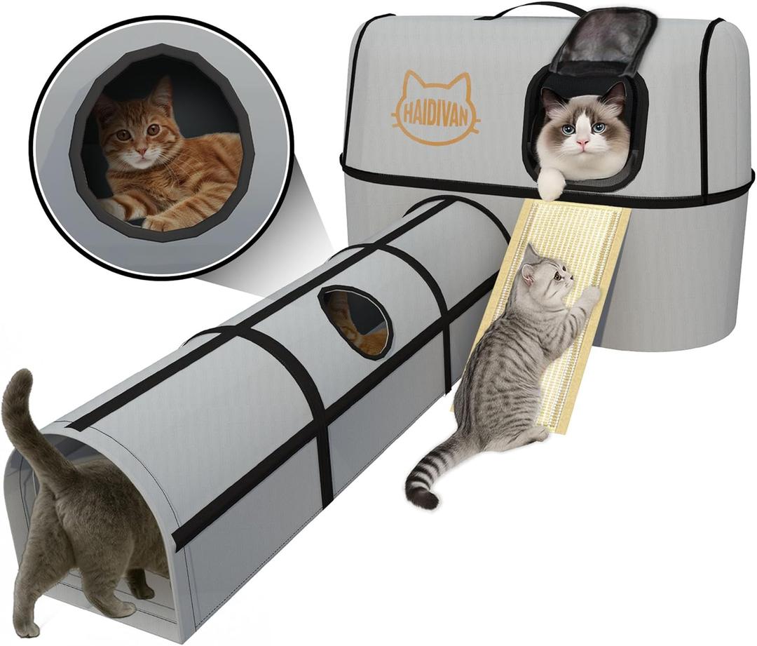 Pet 4-in-1 Cat Tunnel, Carrier, House & Scratcher  Detachable and Combinable  Indoor Beds, Outdoor Use, Cat Toys & Furniture (Gray)