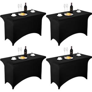 FORLIFE 4Pack Spandex Table Covers，Fitted Tablecloth for Rectangular Tables, Stretch Patio Table Covers, Universal Spandex Table Cover for Wedding, Banquet, Party (4ft, Black)