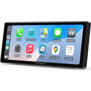 APHQUA 10.26 Inch Wireless Apple CarPlay & Android Auto Screen with Backup Camera,Portable Touch Display with Bluetooth FM AUX USB,Voice Control Multimedia Stereo for 99% Car Truck SUV