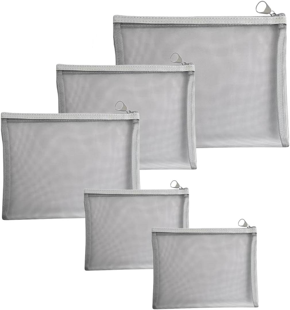5PCS Purse Organizer Pouches for Inside Purse, Small Mesh Zipper Pouch Bags for Travel and Makeup Accessories (5Pcs Gray)