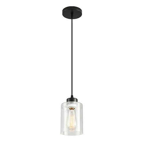 CAFULAM Modern Black Farmhouse Pendant Light with Glass Shade,Industrial Pendant Lighting, Adjustable Hanging Light Fixtures, Farmhouse Pendant Lighting