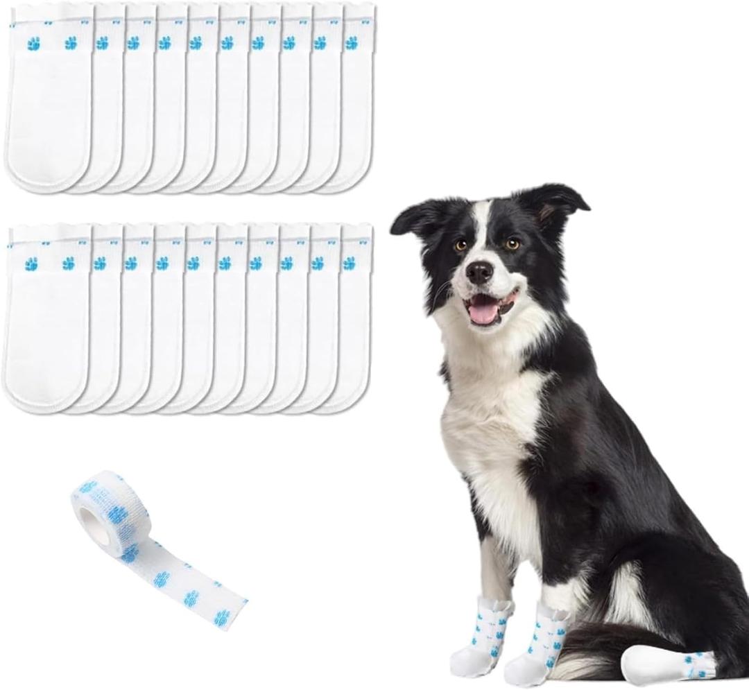 40pcs Disposable Dog Booties Paw Protectors, Pet Booties for Paw Protection, Disposable Pet Shoes Cover with Adjustable Bandage, 6.3"3" Foot Protector Feet Covers for Medium Dogs Cats (M)