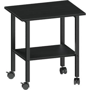 2 Tier Printer Stand with Storage, Under Desk Printer Table, Space-Saving Printer Table with Locking Wheels, Rolling Printer Cart for Home Office, Black