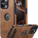 Leather Case for iPhone 16 Pro Case, Protective Slim with Kickstand Shockproof Phone Cases, Built-in Invisible Stand Compatible with iPhone 16 Pro 6.3'' (Brown, for iPhone 16 Pro)