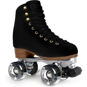 Genuine Suede Roller Skates for Women Girls or Men with Height Adjustable Rubber Stoppers Retro Quad Roller Skates for Outdoor and Indoor, Size 8