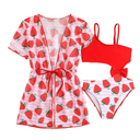 Kids Girl 3 Piece Cover Up Swimsuit Cute Strawberry Print Swim Vest Kimono Set Swimwear 5Y