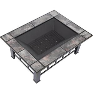 Fire Pit Set, Wood Burning Pit -Includes Screen, Cover and Log Poker- Great for Outdoor and Patio, 37 Marble Tile Rectangular Firepit by Pure Garden