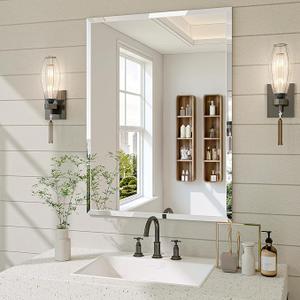Frameless Bathroom Mirror, 22" x 30" Beveled Wall Mirror | 5mm HD glass, 20mm beveled edge, frameless, anti-rust, shatterproof, french cleat, horizontally or vertically