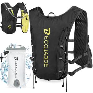 BECOJADDE Running Vest Hydration Backpack for Men Women, 5L Lightweight Running Backpack Hydration Pack for Marathon, Trail, Cycling, Hiking, Jogging (5l Running Vest With One 1.5l Water Bag, Black)