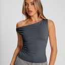 Trendy Queen Women's Off The Shoulder Tank Top, Sleeveless Stretchy Going Out Crop Top, Y2K Fashion T-Shirt for Summer (Gray, XS)
