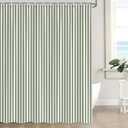 Sage Green and White Stripe Shower Curtain with Vertical Striped Farmhouse Vintage Cute Modern Minimalist Bath Curtain with Hooks