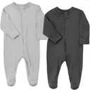 Aablexema Baby Footie Pajamas Zipper - Rayon from Bamboo Infant Footed Pjs with Mittens Sleepwear Jammies (6-12 Months, Light Grey and Black Grey)