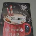 Joyline Vintage Christmas Decor Gifts Rustic Hot Chocolate Bar Warm Up Here Tin Sign for Home Farmhouse Kicthen Cafe Bar Wall Decor 8 x 12 inches (3235) (Black)