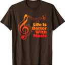 Life is Better with Music Theory Musician Teacher Notes Clef T-Shirt M
