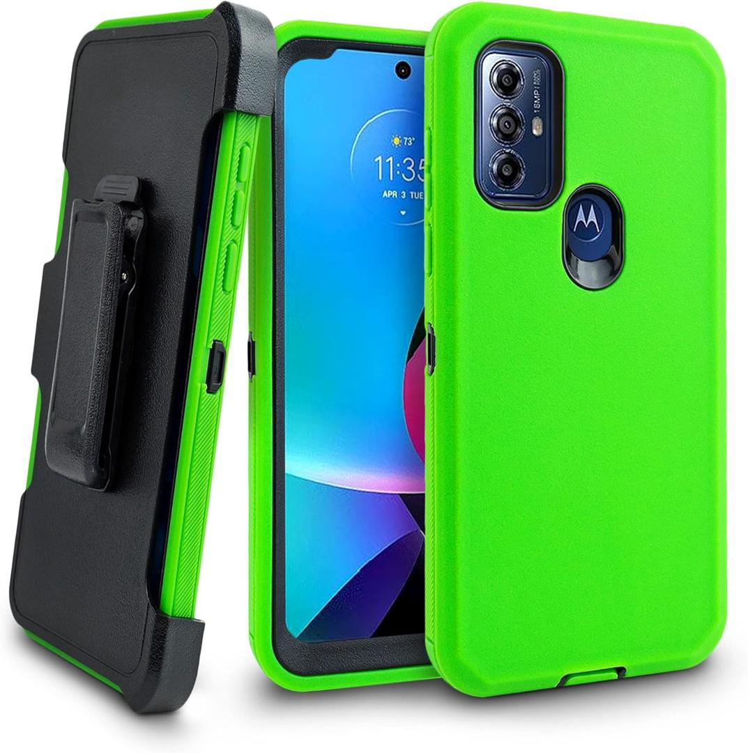 for Motorola Moto G Play (2023) Case/Moto G Power (2022), with Belt Clip Holster Heavy Duty Full Body Protection Built in Screen Protector Kickstand Phone case (Green)