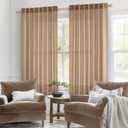 MIULEE Light Brown Linen Curtains 63 Inch Length 2 Panels for Bedroom Living Room, Soft Thick Linen Textured Kitchen Window Drapes Semi Sheer Light Filtering Back Tab Rod Pocket Burlap Look Decor