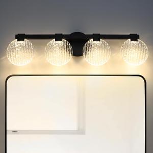 MELUCEE 24W Modern LED Bathroom Lighting Fixtures 30 Inch 4 Light Dimmable LED Vanity Lights for Bathroom Black Bath Light Bar Restroom Lighting Fixture (Warm Light 3000K)
