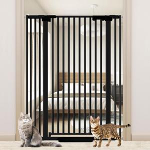 51'' Extra Tall Cat Gate for Doorways Hallways 30-40.9'' Wide, Pressure Mounted Pet Dog Gates No Drilling Auto Close, Cat Fence Barrier Indoor Climb Proof (Black)