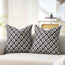 2 x Black Throw Pillow Covers Black and White Pillow Covers 18x18 for Couch Modern Farmhouse Block Print Cushion Cases Grey Boho Home Decor for Sofa Chair Bedroom Living Room Gray