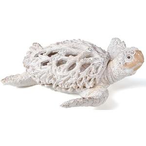 VVGIFTS Ocean Decor White Sea Turtle Coral Reef Home Office Decor Sculpture Beach Coastal Tabletop Shelf Collection (White)