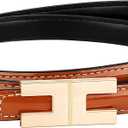 Women Skinny Leather Belt for Jeans Pants Dresses Ladies Thin Patent Leather Belt with Gold Buckle (Brown)