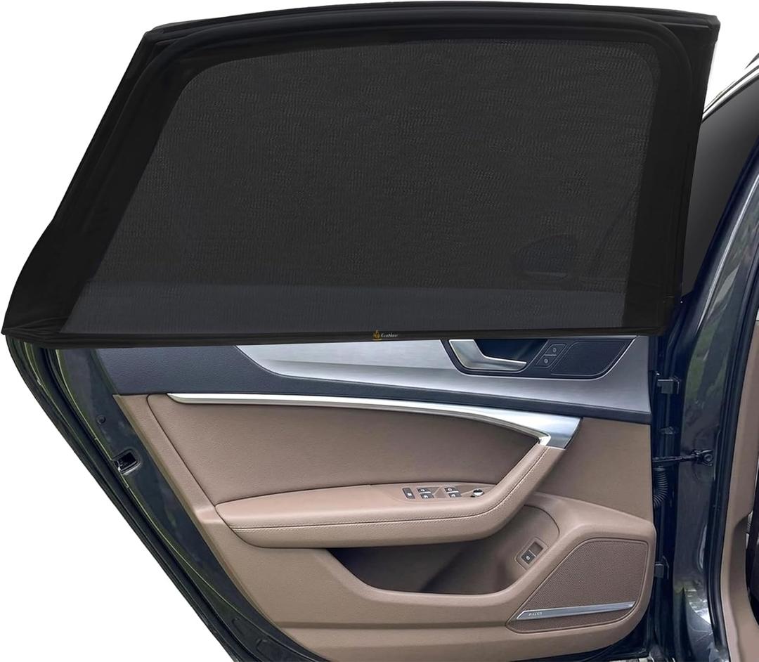 EcoNour Car Window Screens for Camping (Pack of 2) | 100% Protection from Bugs, UV and Mosquito Net | Breathable Mesh Baby Window Covers for Privacy Blackout (Medium 16"x30") | Car Window Accessories