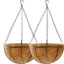 Hanging Plant Basket Flower Holder (2pack, 16 inch)-Metal Wire Round Hanging Basket Planter with Coco Fiber Liners for Plants Flower Pots Outdoor Garden Porch and Balcony Decor