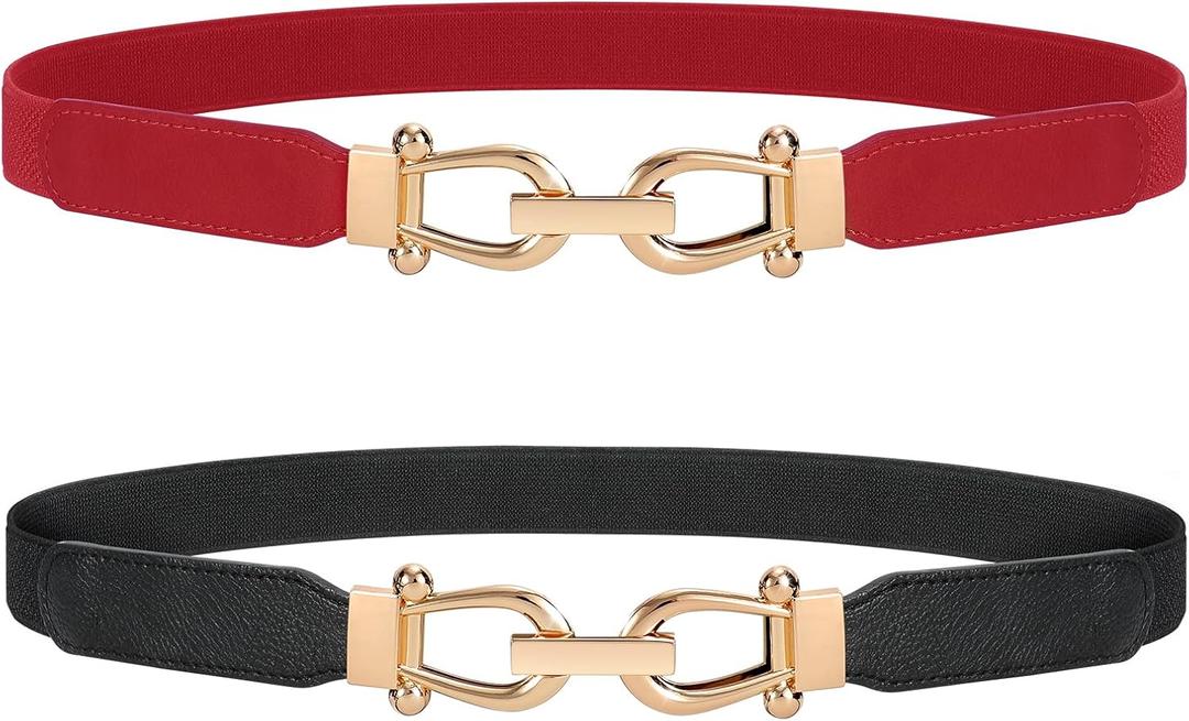 JASGOOD Women Stretchy Waist Belt Retro Elastic Skinny Belt for Ladies with Gold Buckle (Black)